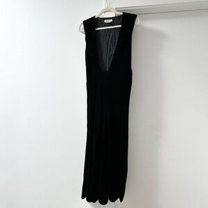 Vintage 90s Comme des Garçons Velvet Maxi Dress w. Scalloped Hem + Deep V-neck